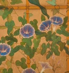 Japanese Two Panel Screen Morning Glories with Maize and Bamboo Trellis - 3500574