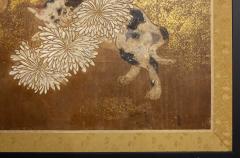 Japanese Two Panel Screen Mother and Kitten with Chrysanthemums - 937752