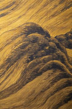 Japanese Two Panel Screen Mountain Landscape on Gold Silk - 3164858