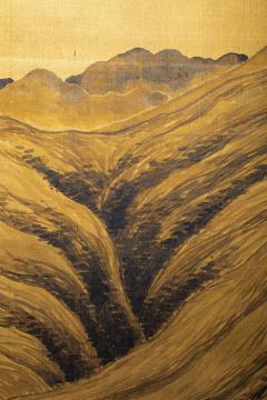 Japanese Two Panel Screen Mountain Landscape on Gold Silk - 3164874