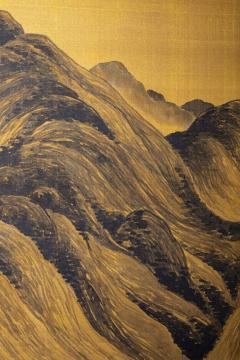 Japanese Two Panel Screen Mountain Landscape on Gold Silk - 3164876