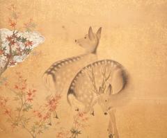 Japanese Two Panel Screen Nara Deer in Gentle Yoshino Landscape - 1491661