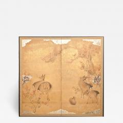 Japanese Two Panel Screen Nara Deer in Gentle Yoshino Landscape - 1492808