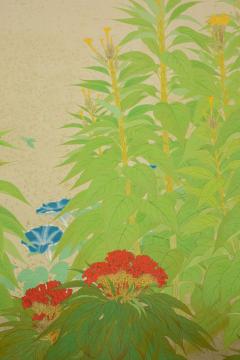 Japanese Two Panel Screen Nihonga Style Garden - 1154971