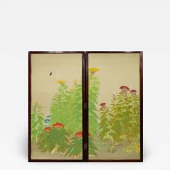 Japanese Two Panel Screen Nihonga Style Garden - 1155030