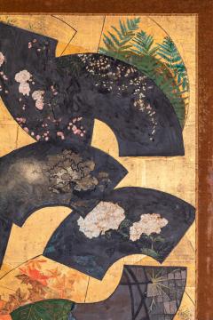 Japanese Two Panel Screen Painted Fans on Gold Leaf - 3164880