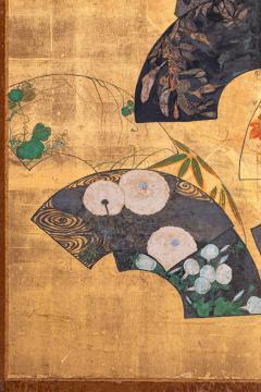Japanese Two Panel Screen Painted Fans on Gold Leaf - 3164882