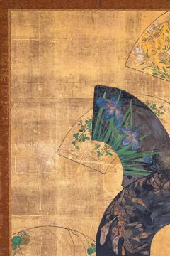 Japanese Two Panel Screen Painted Fans on Gold Leaf - 3164885