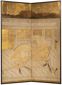 Japanese Two Panel Screen Palomino in Stable - 4078855