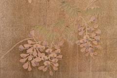 Japanese Two Panel Screen Peony Wisteria Cherry and Bamboo on Soft Silver - 1537335