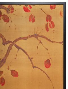 Japanese Two Panel Screen Persimmon on Gold Silk - 4713122