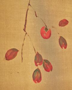Japanese Two Panel Screen Persimmon on Gold Silk - 4713123
