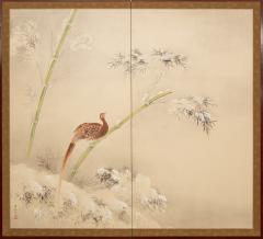 Japanese Two Panel Screen Pheasant and Snow Covered Bamboo - 3515862