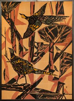 Japanese Two Panel Screen Pheasants in an Abstract Landscape - 3085174