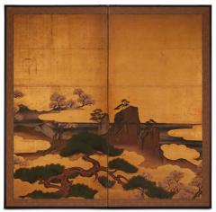 Japanese Two Panel Screen Pine and Cherry Landscape - 3515857