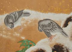 Japanese Two Panel Screen Pine in Snowy Landscape with Doves - 3529206
