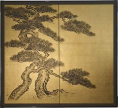 Japanese Two Panel Screen Pine on Gold - 4327699