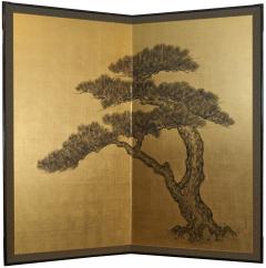Japanese Two Panel Screen Pine on Gold - 4327517