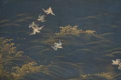 Japanese Two Panel Screen Plovers Over Waves - 4327518