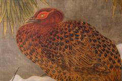 Japanese Two Panel Screen Recumbant Pheasant in Snow Laden Pine - 3318925