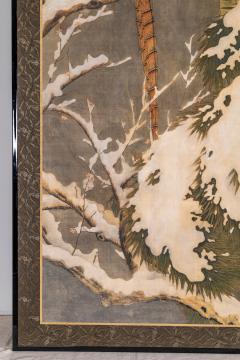Japanese Two Panel Screen Recumbant Pheasant in Snow Laden Pine - 3318930