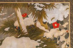 Japanese Two Panel Screen Recumbant Pheasant in Snow Laden Pine - 3318949