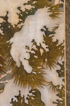 Japanese Two Panel Screen Recumbant Pheasant in Snow Laden Pine - 3318951