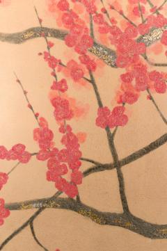 Japanese Two Panel Screen Red Plum Rare Obara Paper Art Screen - 1905785