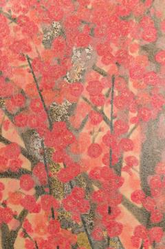 Japanese Two Panel Screen Red Plum Rare Obara Paper Art Screen - 1905838