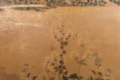 Japanese Two Panel Screen Rimpa Floral Landscape - 1825015