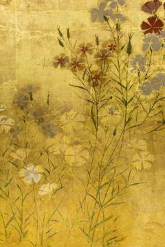 Japanese Two Panel Screen Rimpa Nadeshiko Flowers on Heavy Gold Leaf - 1981547