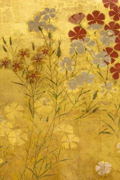 Japanese Two Panel Screen Rimpa Nadeshiko Flowers on Heavy Gold Leaf - 1981554