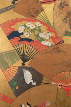 Japanese Two Panel Screen Rimpa Painting of Fans on Gold Leaf - 1825006