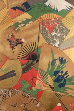 Japanese Two Panel Screen Rimpa Painting of Fans on Gold Leaf - 1825008