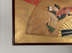 Japanese Two Panel Screen Rimpa Painting of Fans on Gold Leaf - 1825050
