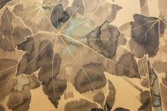 Japanese Two Panel Screen Rimpa Style Painting of Hollyhocks - 921664