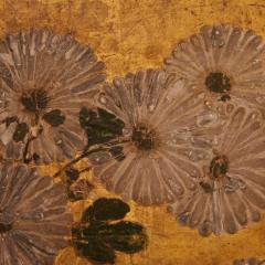 Japanese Two Panel Screen Rimpa painting of Chrysanthemums - 3351802