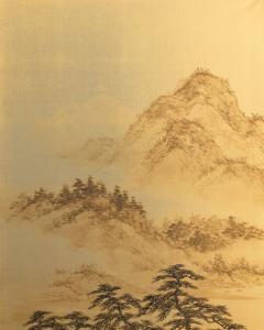 Japanese Two Panel Screen Rural Mountain Landscape - 4721958