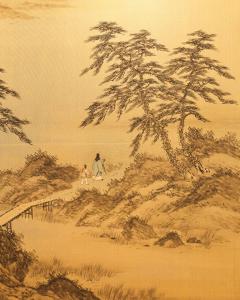 Japanese Two Panel Screen Rural Mountain Landscape - 4721960