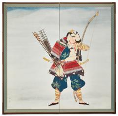 Japanese Two Panel Screen Samurai Warrior - 3607336