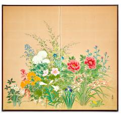 Japanese Two Panel Screen Seasonal Flowers - 3621665