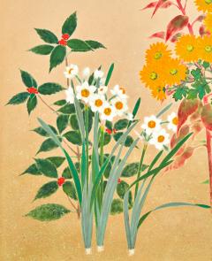 Japanese Two Panel Screen Seasonal Flowers - 3621676