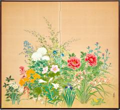 Japanese Two Panel Screen Seasonal Flowers - 3621984