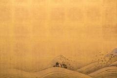 Japanese Two Panel Screen Setting Sun Over Cresting Waves - 3128420