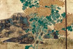 Japanese Two Panel Screen Simple Chrysanthemums on Gold - 3187251