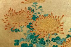 Japanese Two Panel Screen Simple Chrysanthemums on Gold - 3187255