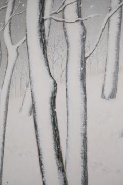 Japanese Two Panel Screen Snow Flakes Falling in the Forest - 3138321