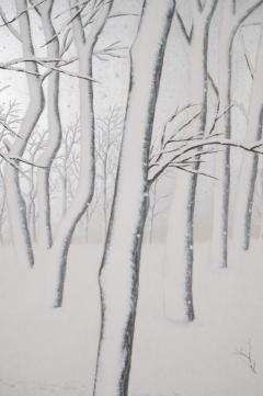 Japanese Two Panel Screen Snow Flakes Falling in the Forest - 3138326