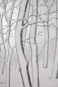 Japanese Two Panel Screen Snow Flakes Falling in the Forest - 3138332