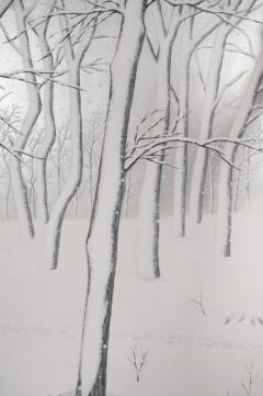Japanese Two Panel Screen Snow Flakes Falling in the Forest - 3138352